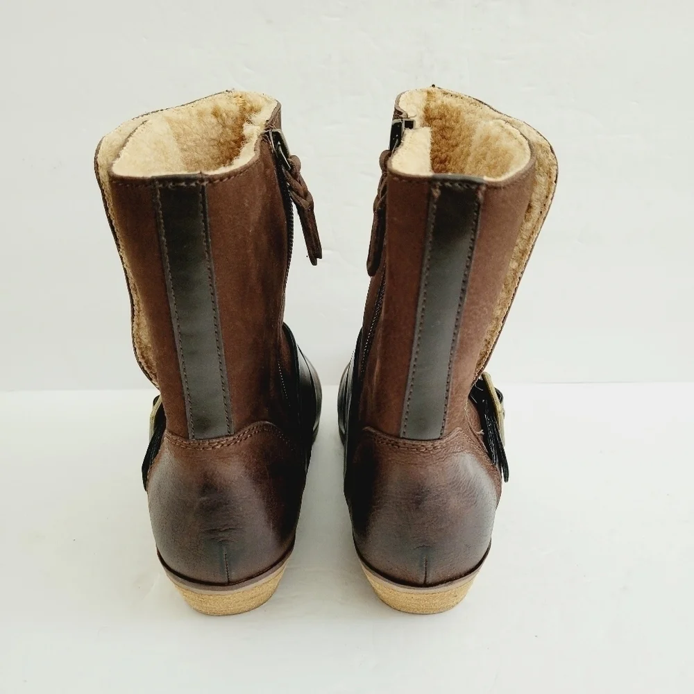New Softwalk Rayne Brown Soft  Leather Pull On Mid Buckle Bootie, Size 7